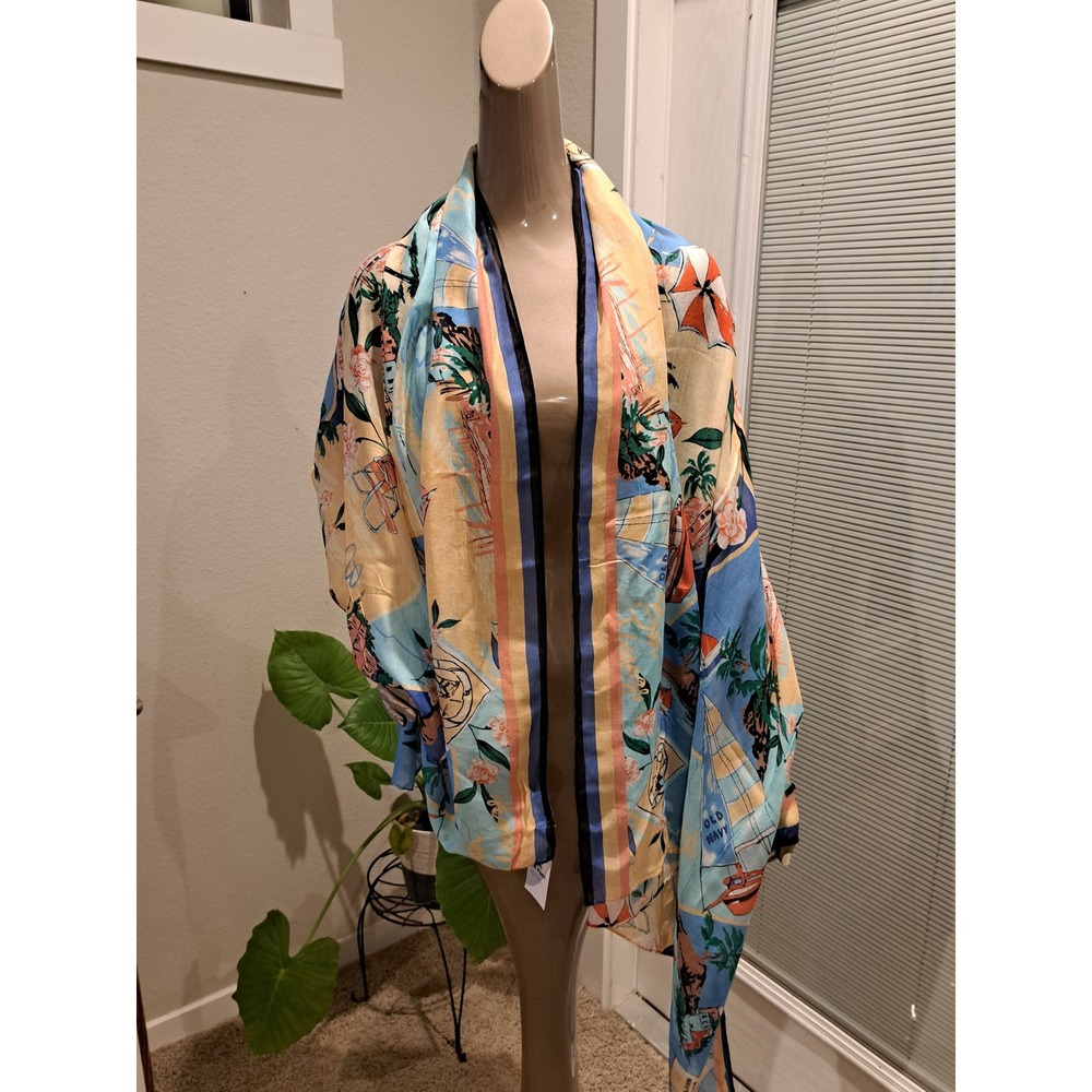 Old Navy Bon Voyage Nautical Map Sarong Wrap Scarf XL-4X Blue Peach Sailboat NWT